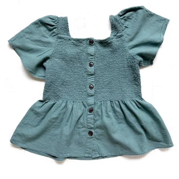 Madewell Linen-Blend Lucie Smocked Peplum Top - Picture 7 of 7